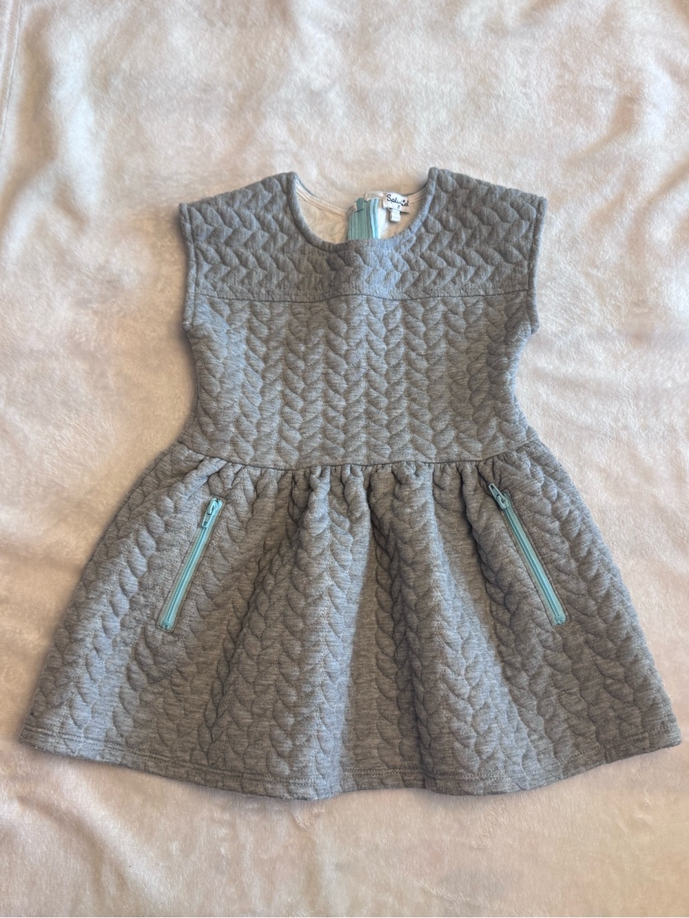 Splendid Gray Quilted Dress with Mint Zipper Accents